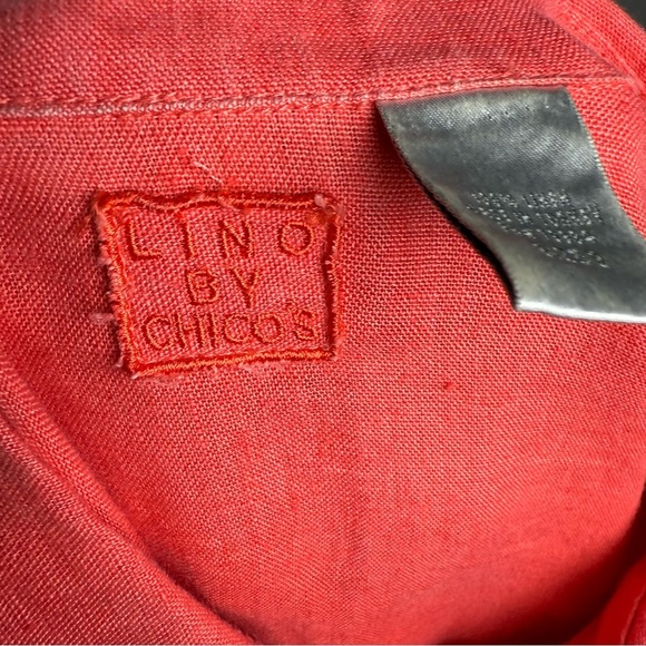 Chico’s Lino 100% Linen Shirt Coral Button Front Collared Top Size 2 Large - Picture 5 of 6